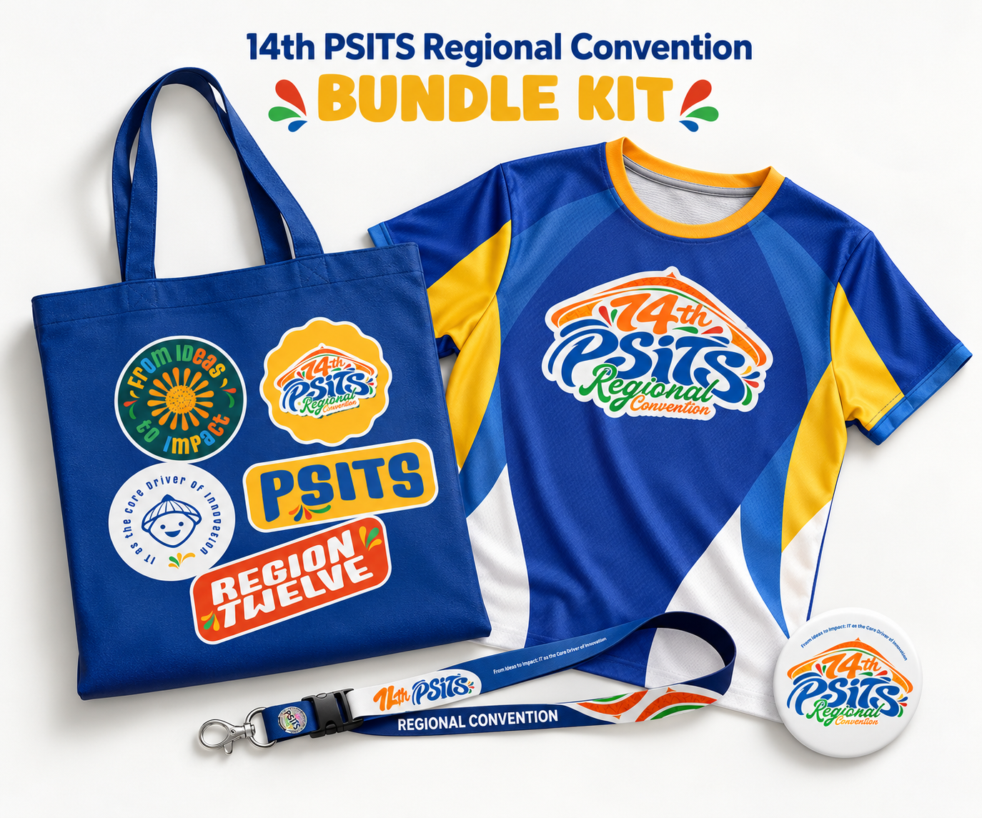 14th PSITS Regional Convention bundle with jersey, tote bag, lanyard and pin